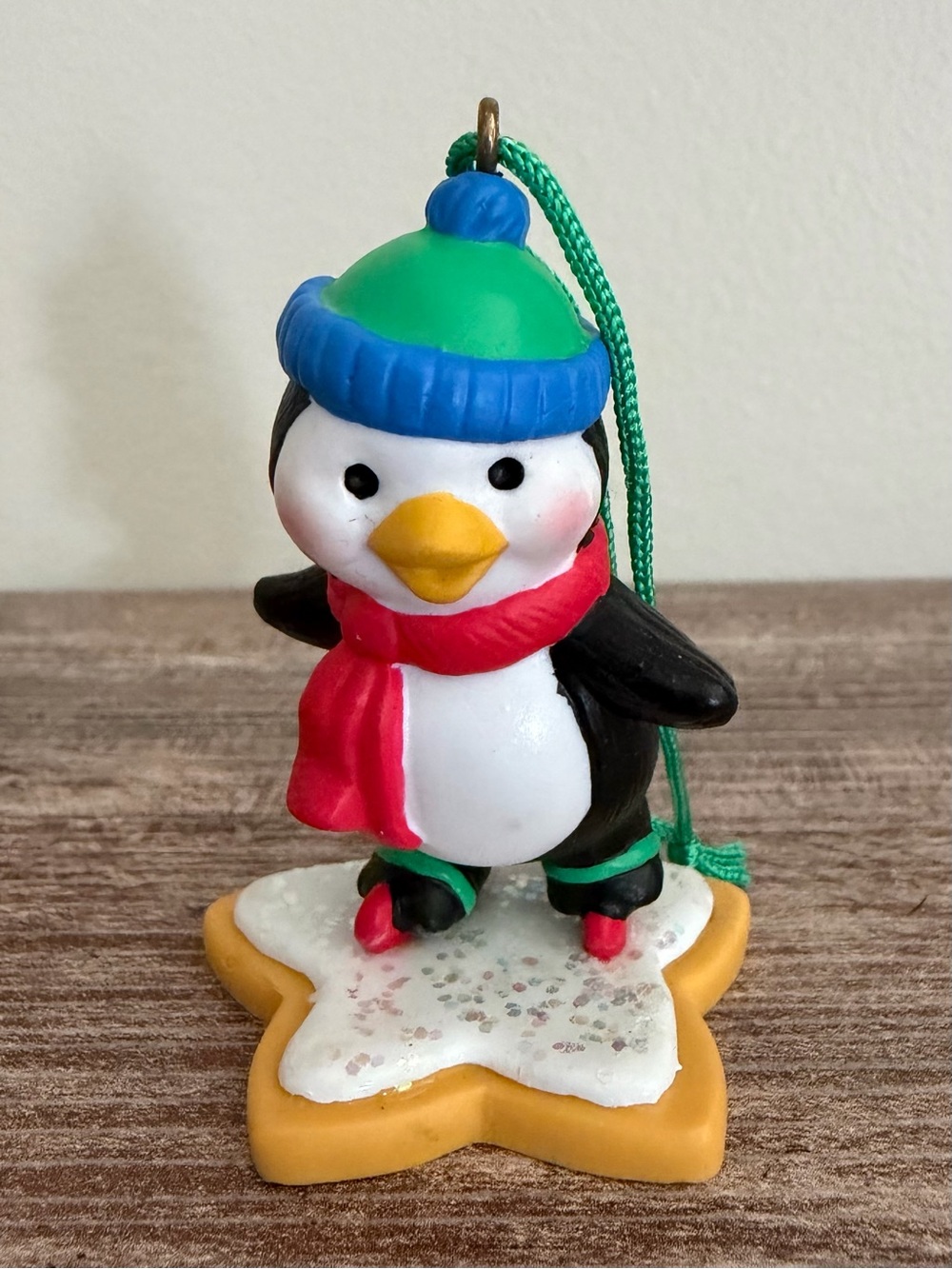 Vintage Avon Ornament Frosty Treats Skating Penguin on Christmas Cookie 2.5”